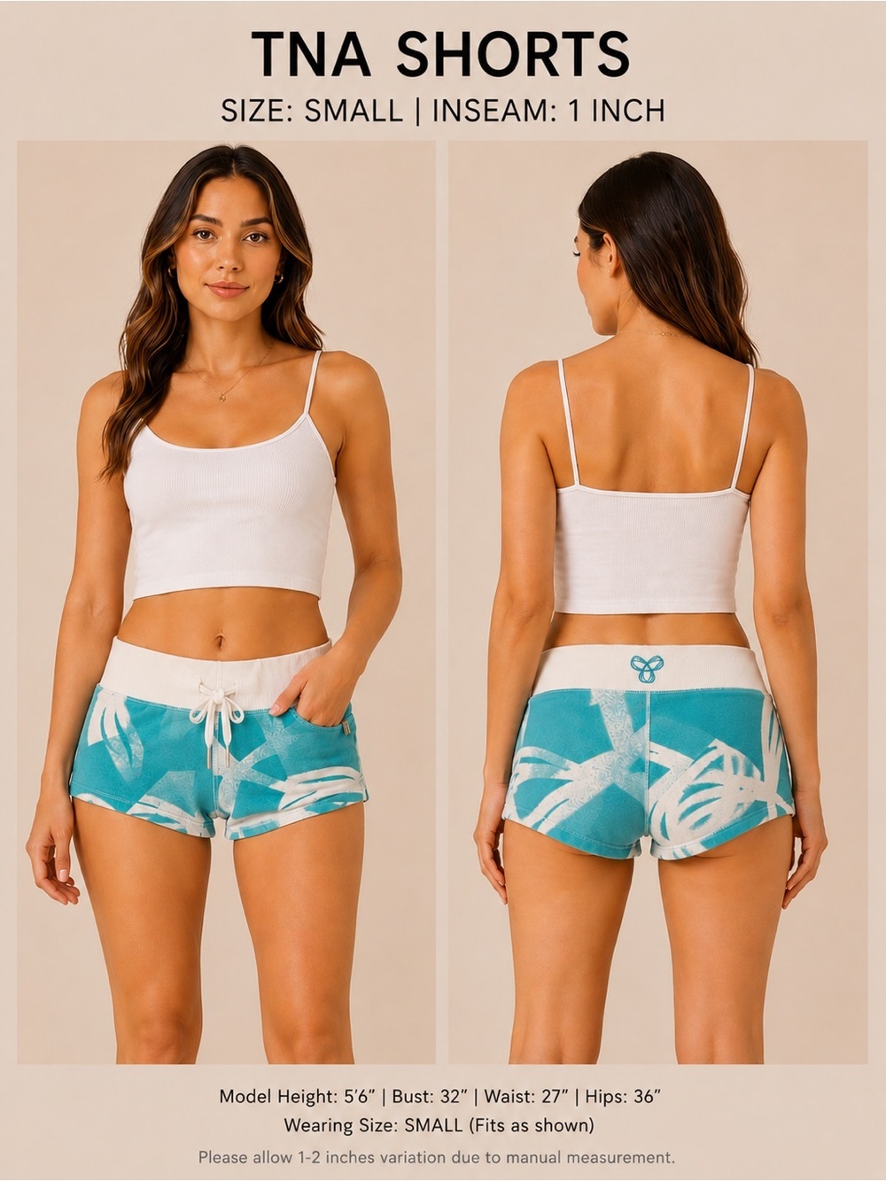 TNA White & Teal Drawstring Lounge Shorts